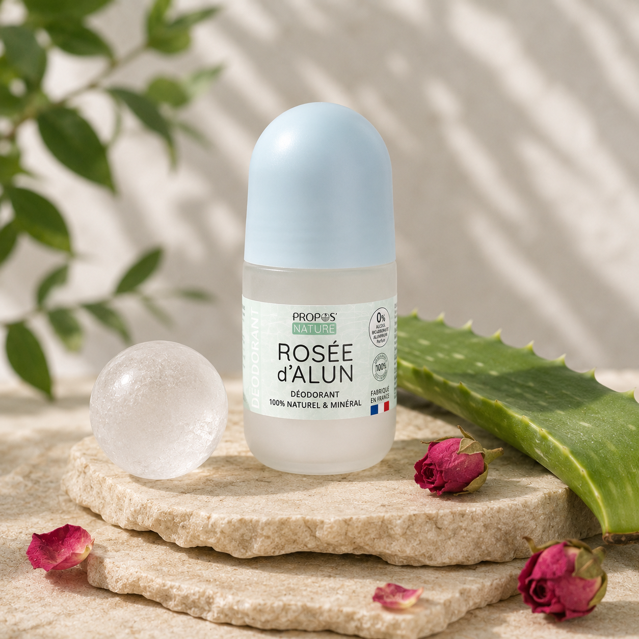 Deodorante pietra d'allume naturale ROLL-ON BIO 50 ml - Fabbricato in Francia