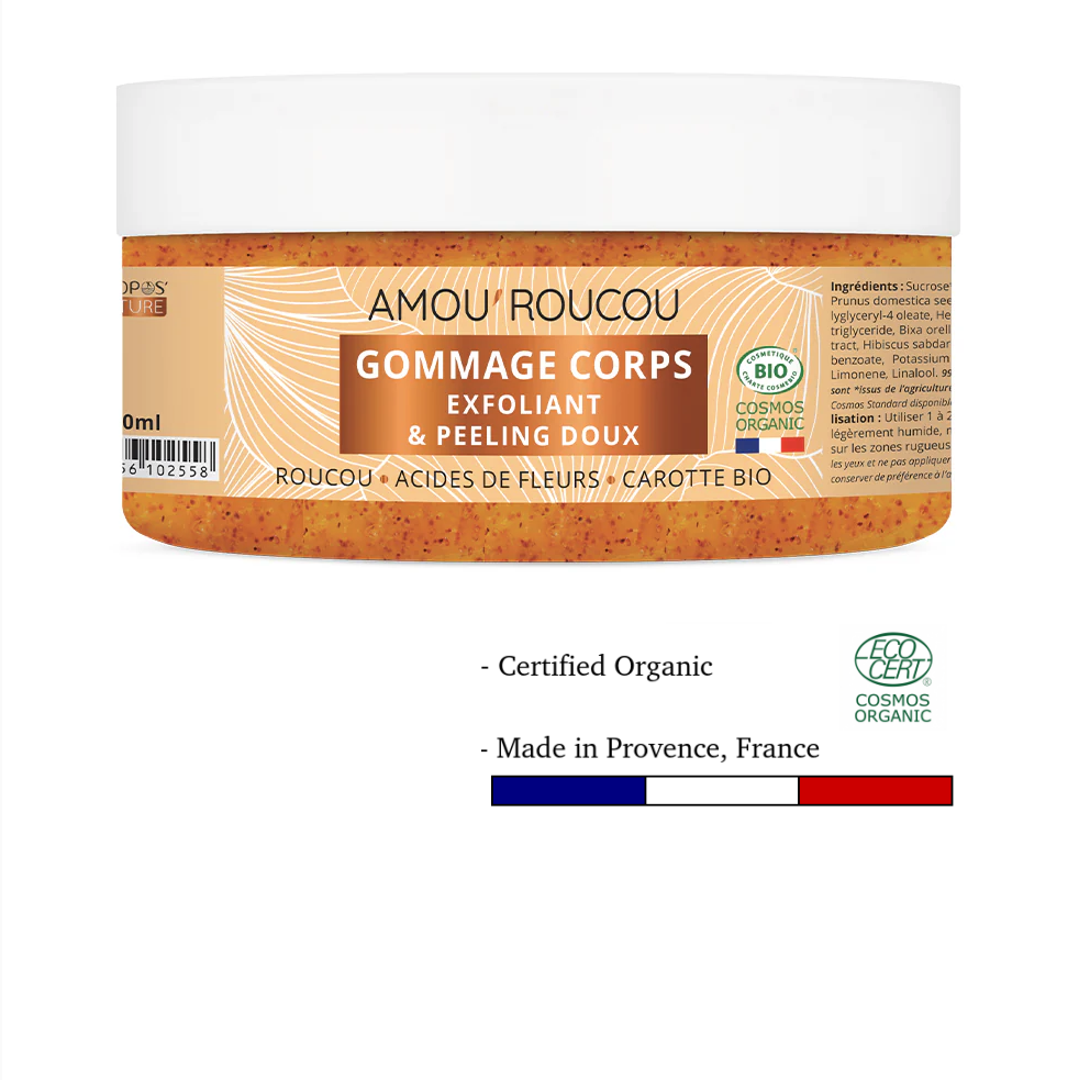 Gommage Corps Bio Amou'Roucou - Exfoliant & Peeling - Roucou, Acides de Fleurs & Carotte - 200ml