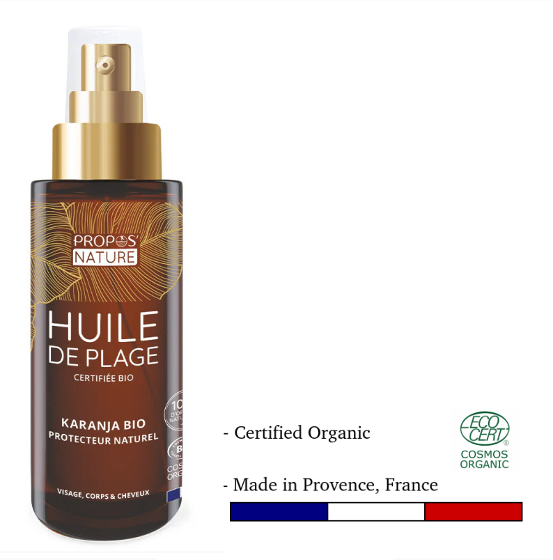 Huile de Plage Bio au Karanja - Huile Sèche Nourrissante & Sublimatrice de Bronzage - 75ml