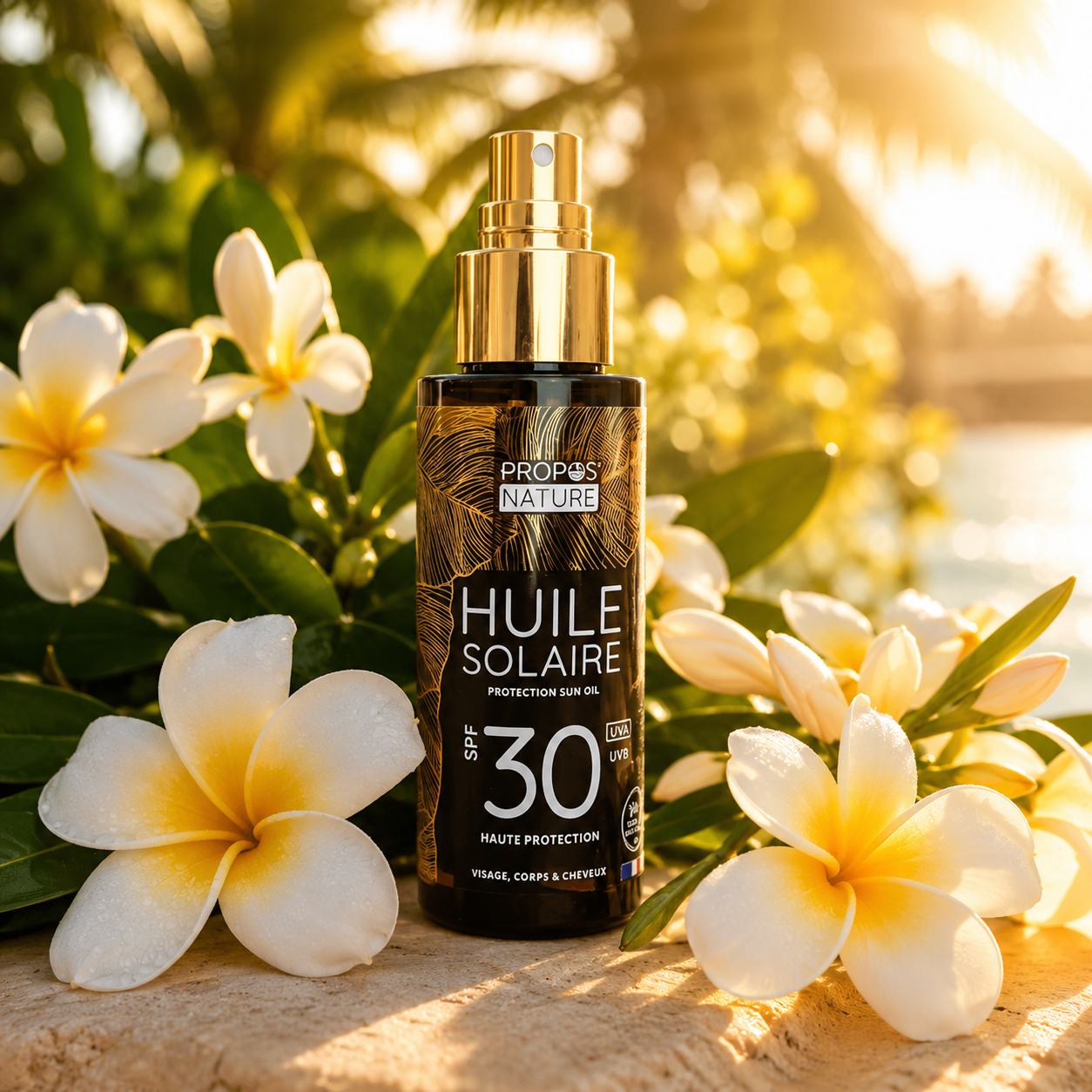 Olio solare alta protezione SPF30 al Monoï BIO 100 ml - Fabbricato in Francia