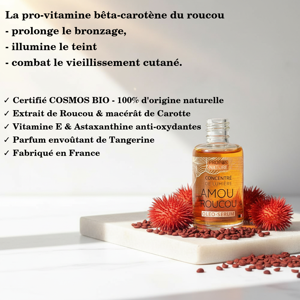 Concentré de lumière Bio Amou'Roucou - Bêta-carotène - Éclat & Bronzage - 30ml