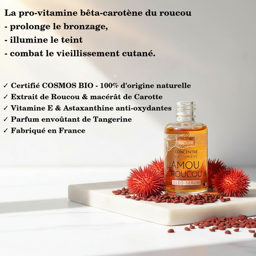 Concentré de lumière Bio Amou'Roucou - Bêta-carotène - Éclat & Bronzage - 30ml
