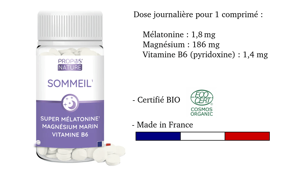 Complexe Sommeil : Mélatonine - Magnésium - Vitamine B6 60 comprimés - Fabriqué en France - Complément alimentaire BIO fabriqué en France - D.Crouzet