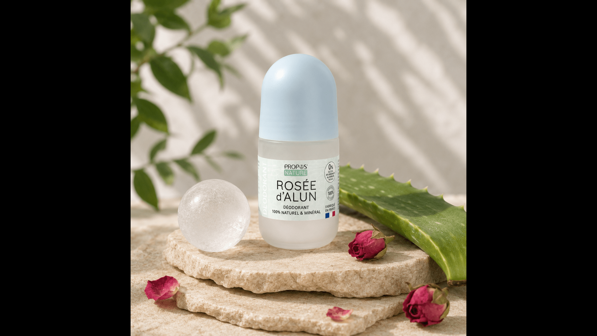 Déodorant pierre d'alun naturelle ROLL-ON BIO 50 ml - Fabriqué en France - Soin Corps BIO fabriqué en France - D.Crouzet