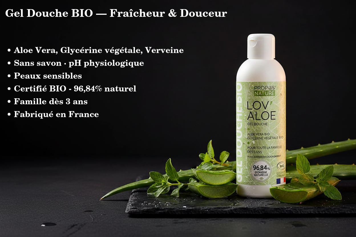 Gel Douche Bio Lov'Aloe - Hydratant, Nettoyant & Apaisant - Aloe Vera & Glycérine - 200ml