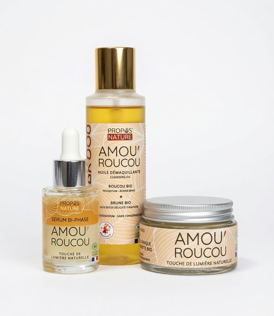 Coffret Amou'Roucou 3 soins BIO - Sérum bi-phase, Huile démaquillante et Crème visage