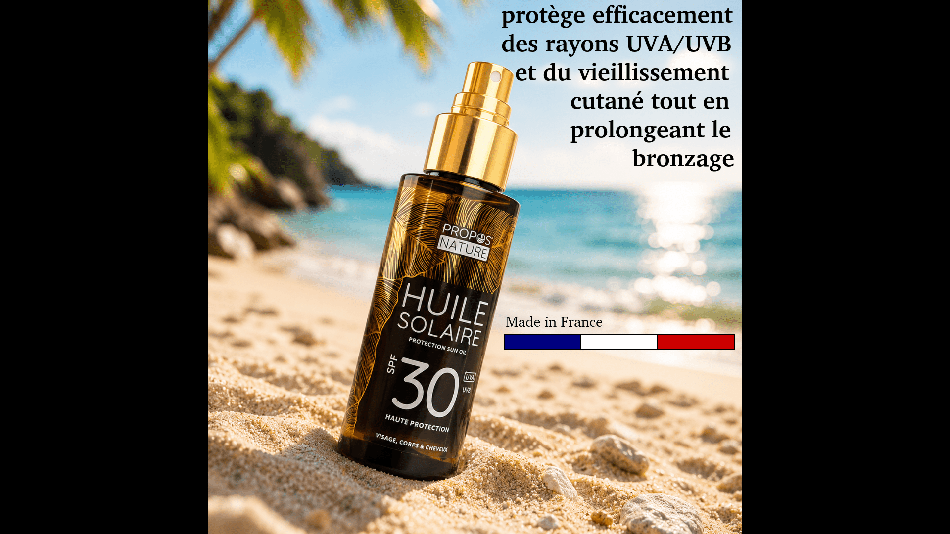 Huile Solaire haute protection SPF30 au Monoï BIO 100 ml - Fabriqué en France - Soin Corps BIO fabriqué en France - D.Crouzet