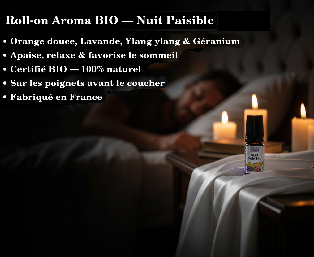 Bio ロールオンアロマ 穏やかな夜 - オーガニックエッセンシャルオイル 5ml - フランス製