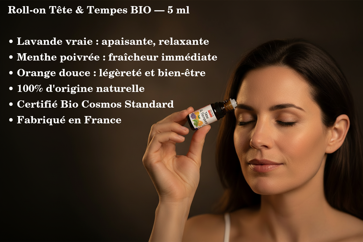 Roll-on aroma Tête & Tempes Bio 5 ml — Confort & Apaisement