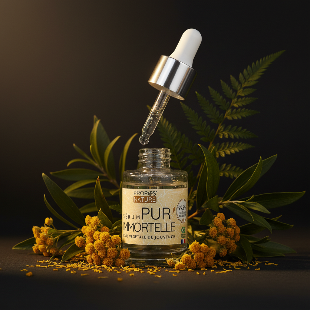 Sérum Pur'Immortelle - fond sombre fleurs