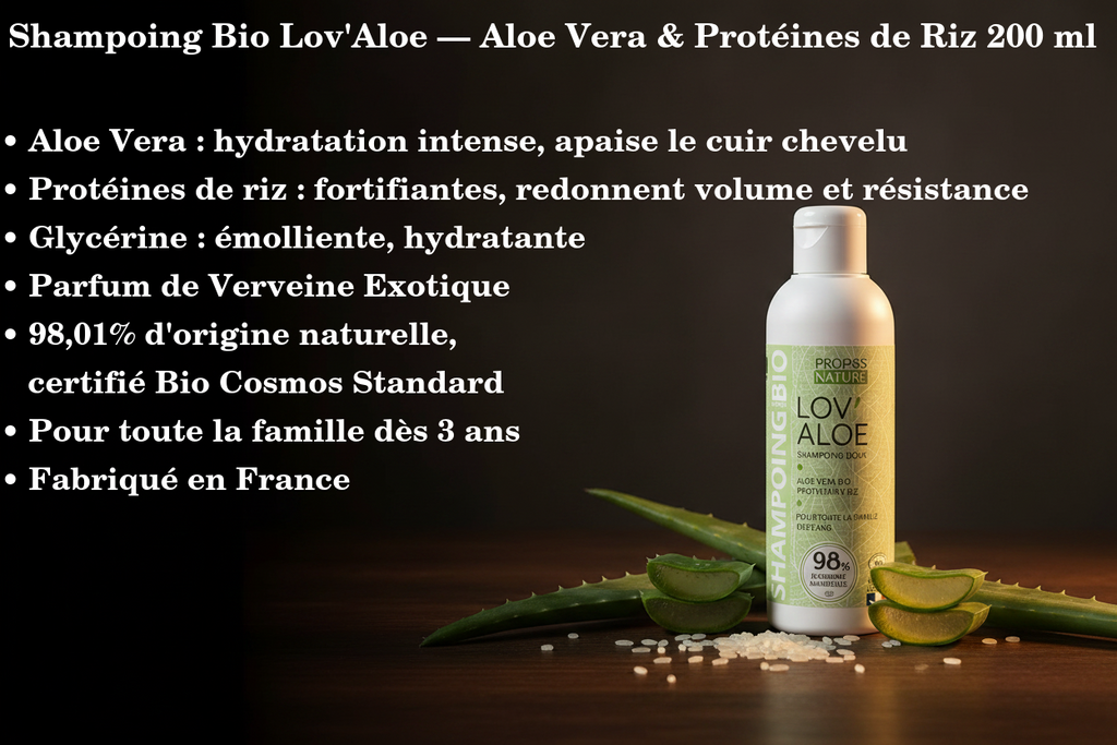 Shampoing Bio Lov'Aloe - Hydratant & Nettoyant - Aloe Vera & Protéines de Riz - 200ml