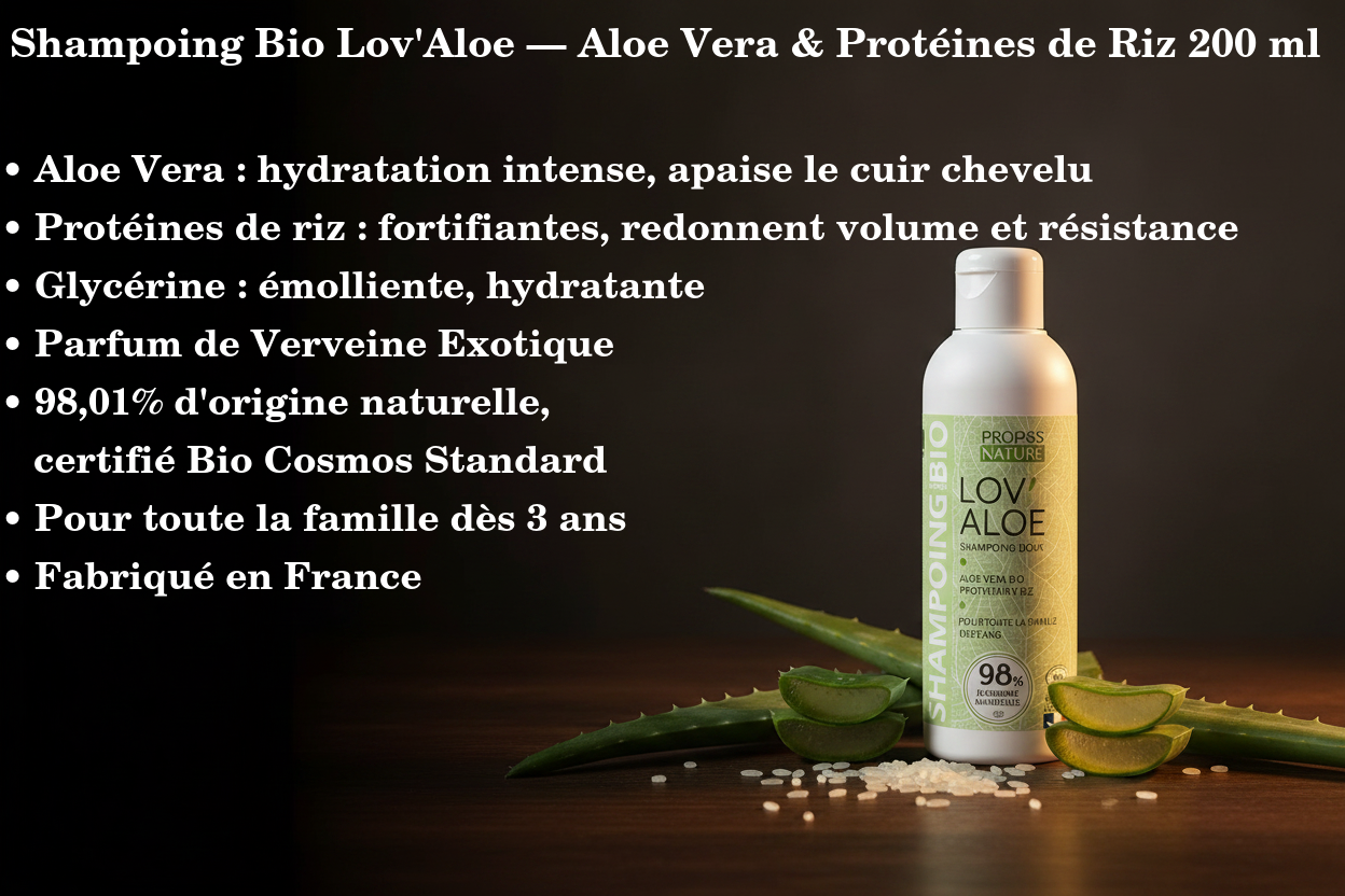 Shampoing Bio Lov'Aloe - Hydratant & Nettoyant - Aloe Vera & Protéines de Riz - 200ml