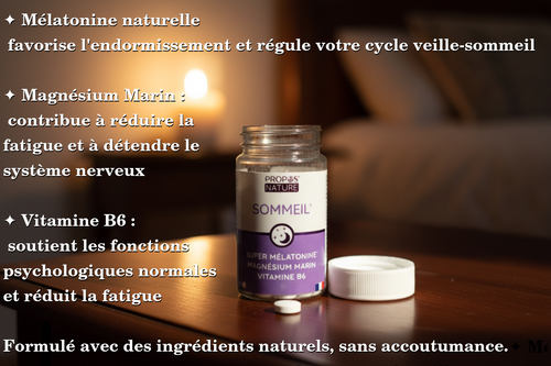 Complexe Sommeil : Mélatonine - Magnésium - Vitamine B6 60 comprimés - Fabriqué en France