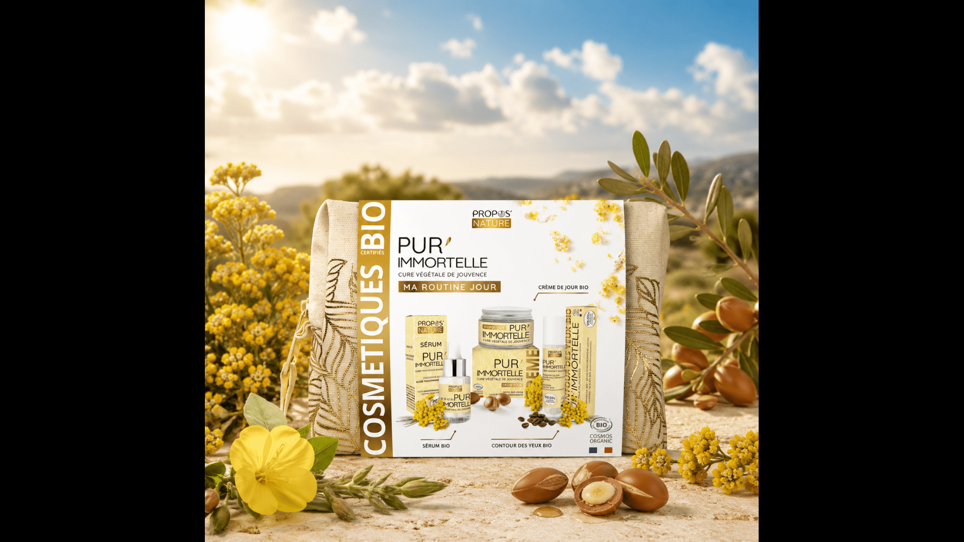 Trousse Routine jour Pur'Immortelle 3 soins BIO - Fabriqué en France - Coffret cosmétique BIO fabriqué en France - D.Crouzet