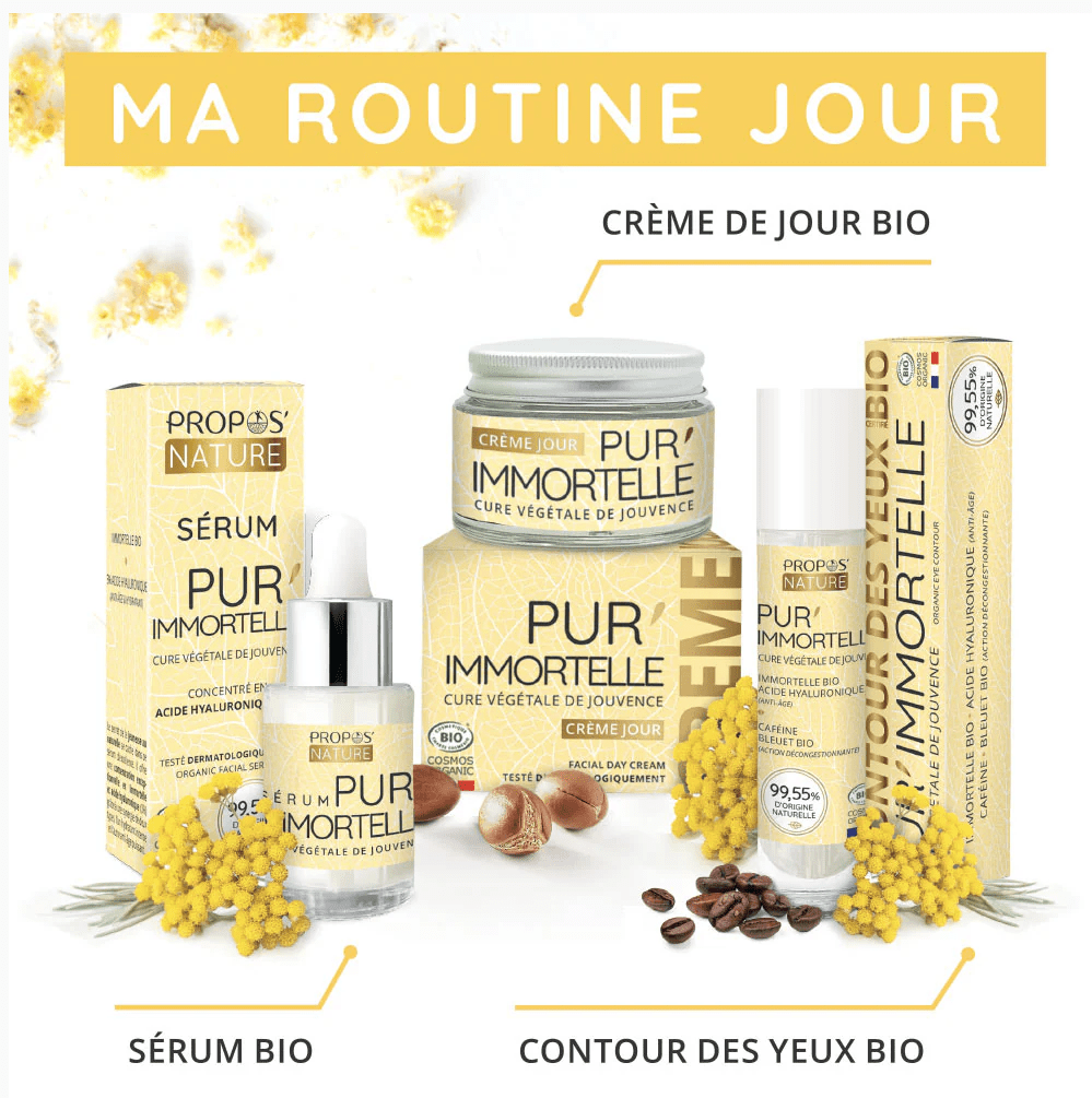 Trousse Routine jour Pur'Immortelle 3 soins BIO - Fabriqué en France - Coffret cosmétique BIO fabriqué en France - D.Crouzet
