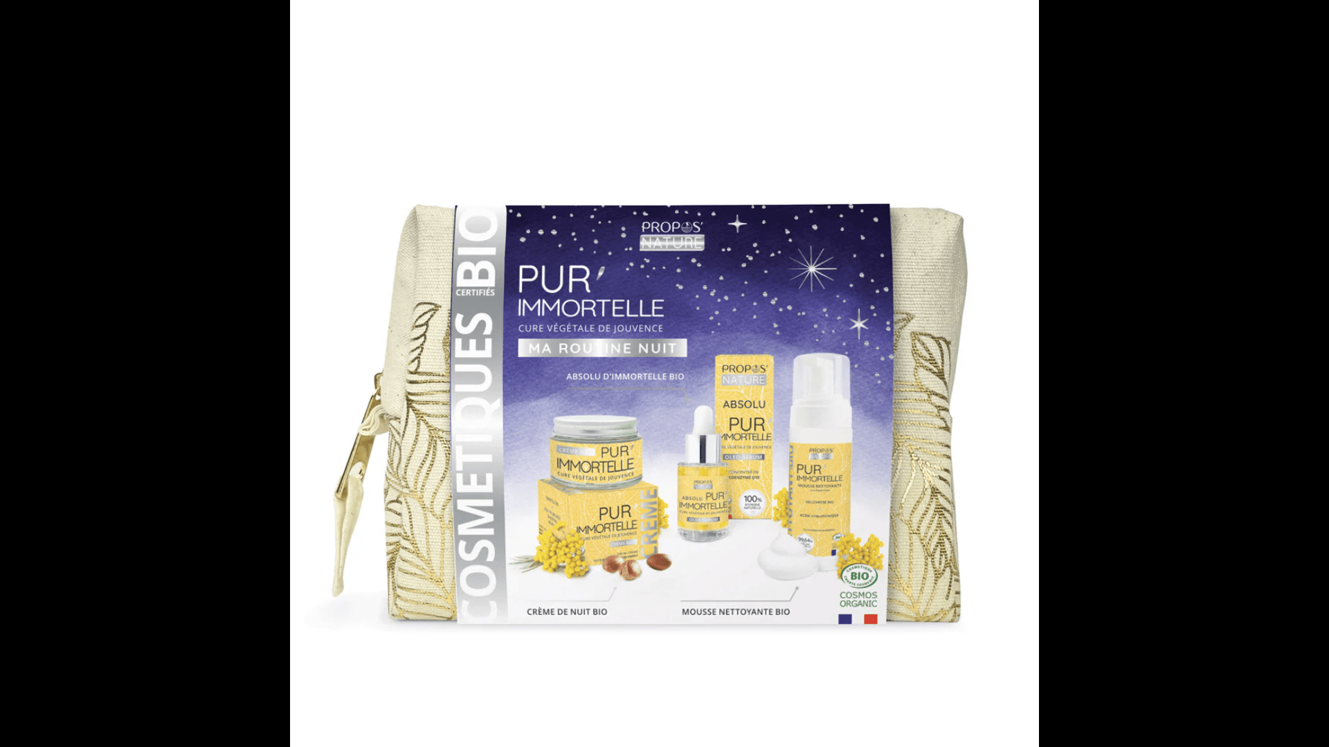 Trousse Routine nuit Pur'Immortelle 3 soins BIO - Fabriqué en France - Coffret cosmétique BIO fabriqué en France - D.Crouzet