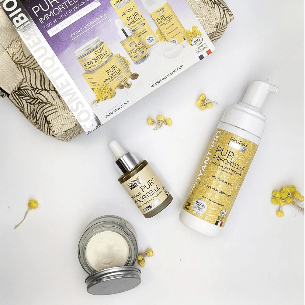 Trousse Routine nuit Pur'Immortelle 3 soins BIO - Fabriqué en France - Coffret cosmétique BIO fabriqué en France - D.Crouzet