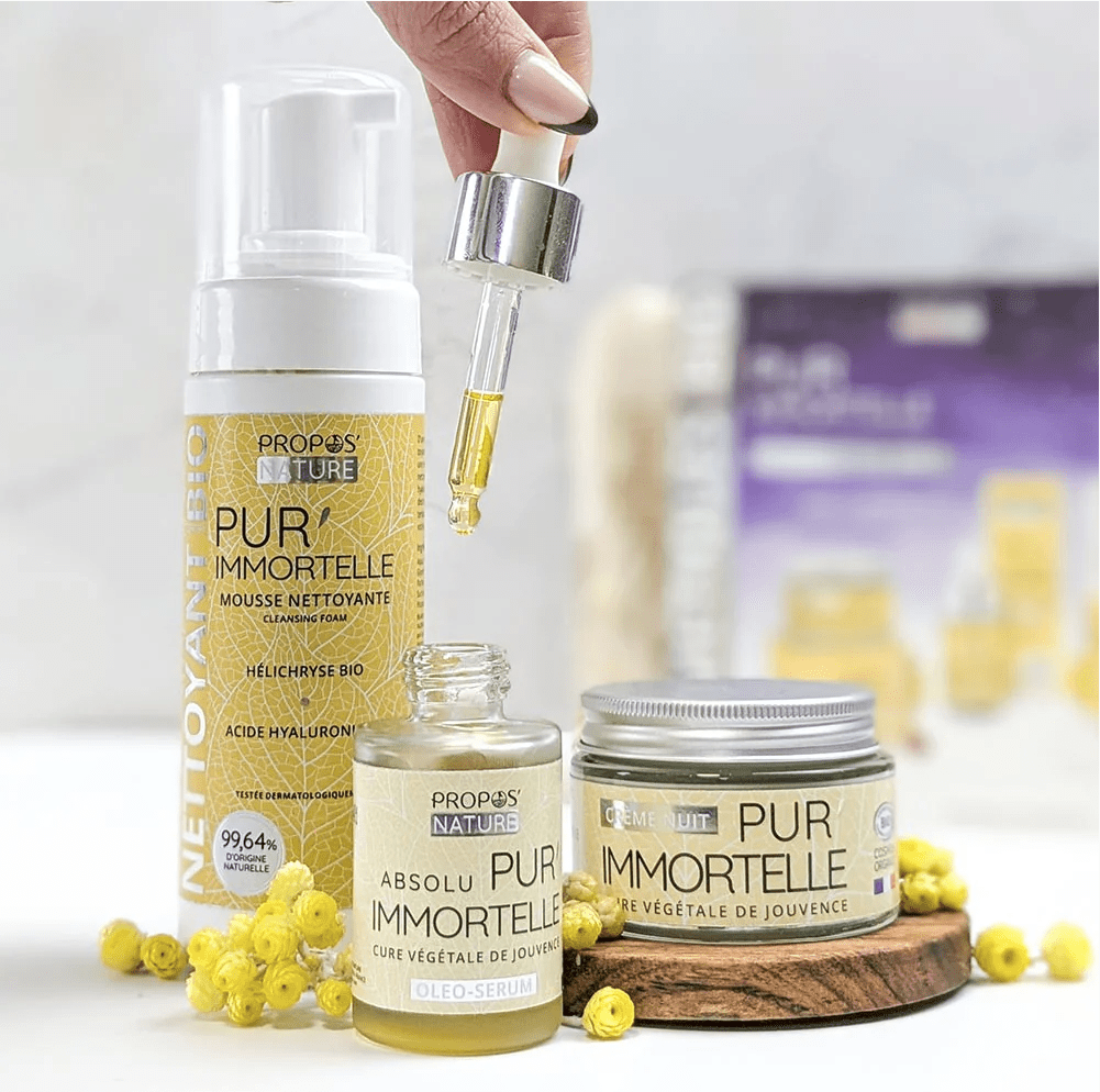 Trousse Routine nuit Pur'Immortelle 3 soins BIO - Fabriqué en France - Coffret cosmétique BIO fabriqué en France - D.Crouzet