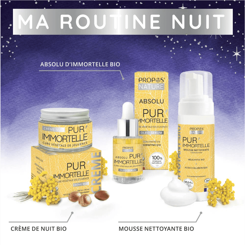 Trousse Routine nuit Pur'Immortelle 3 soins BIO - Fabriqué en France - Coffret cosmétique BIO fabriqué en France - D.Crouzet